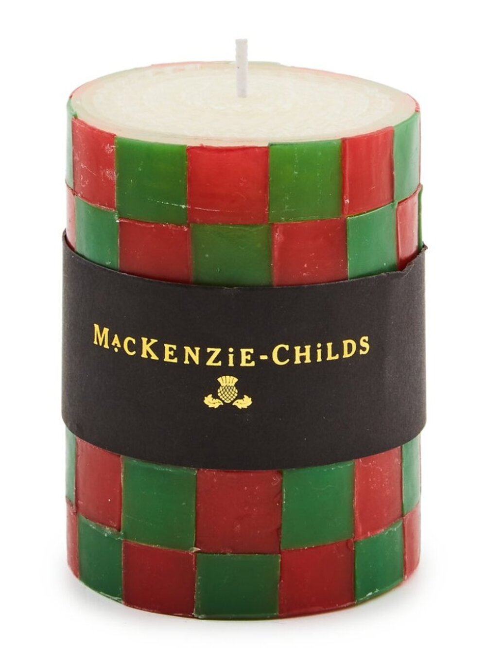 MacKenzie-Childs Red & Green Check 4" Pillar Candle
